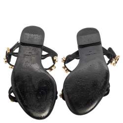 Pre Owned صندل إصبع فلات دولتشي آند غابانا قماش وشبك أسود بزخارف كريستال مقاس 39.5