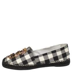 مملوكة مسبقًا Dolce & Gabbana Black/White Check Canvas Embellished Espadrille Flats Size 41