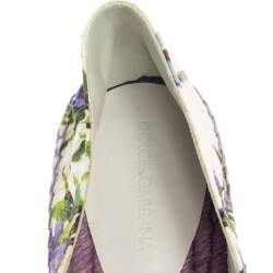 Pre Owned Dolce & Gabbana White Floral Print Canvas Crystal Embellished Espadrille Flats Size 41
