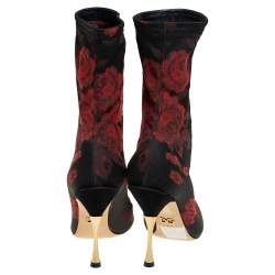 Pre Owned Dolce & Gabbana Black/Red Gardinale Stretch Fabric Ankle Booties Size 37.5
