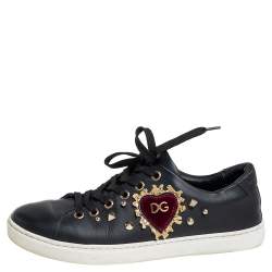 مملوكة مسبقًا Dolce & Gabbana Black Leather Portofino Low Top Sneakers Size 38