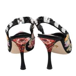 Pre Owned Dolce & Gabbana Multicolor Floral Fabric Crystal Embellished Slingback Sandals Size 37
