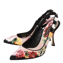 Pre Owned Dolce & Gabbana Multicolor Floral Fabric Crystal Embellished Slingback Sandals Size 37