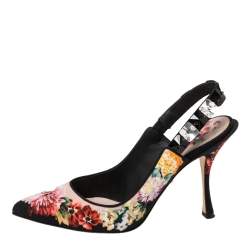Pre Owned Dolce & Gabbana Multicolor Floral Fabric Crystal Embellished Slingback Sandals Size 37