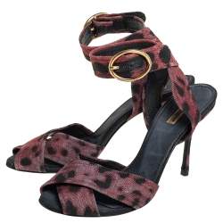 Dolce & Gabbana Multicolor Leopard Print Fabric Cross Detail Ankle Strap Sandals Size 40