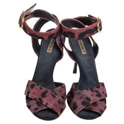 Dolce & Gabbana Multicolor Leopard Print Fabric Cross Detail Ankle Strap Sandals Size 40