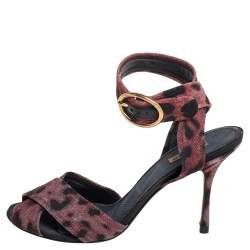 Dolce & Gabbana Multicolor Leopard Print Fabric Cross Detail Ankle Strap Sandals Size 40