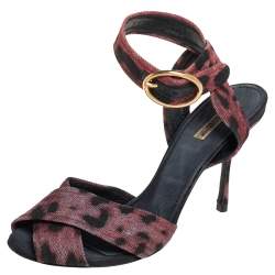 Dolce & Gabbana Multicolor Leopard Print Fabric Cross Detail Ankle Strap Sandals Size 40