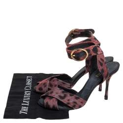 Dolce & Gabbana Multicolor Leopard Print Fabric Cross Detail Ankle Strap Sandals Size 40