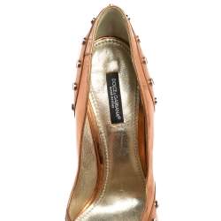 Dolce & Gabbana Metallic Bronze Leather Studded Pointed Toe Pumps Size 38.5