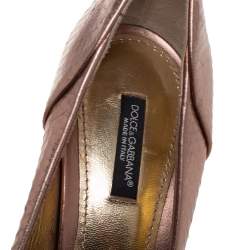 Pre Owned Dolce & Gabbana Metallic Python Embossed Leather Peep Toe Pumps Size 38.5