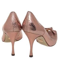Pre Owned Dolce & Gabbana Metallic Python Embossed Leather Peep Toe Pumps Size 38.5