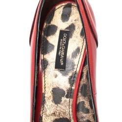 Pre Owned Dolce & Gabbana Red Leather Peep Toe Pumps Size 37.5