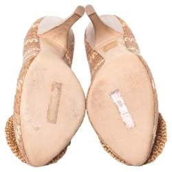 Dolce & Gabbana Beige Raffia And Fabric Flower Pumps Size 39
