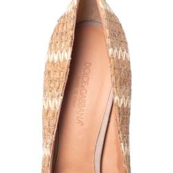 Dolce & Gabbana Beige Raffia And Fabric Flower Pumps Size 39