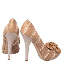 Dolce & Gabbana Beige Raffia And Fabric Flower Pumps Size 39