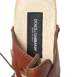 Pre Owned Dolce & Gabbana Tan Leather Bow Wooden Clogs Size 39