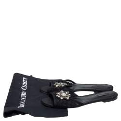 Pre Owned Dolce & Gabbana Black Lace Sofia Crystal Embellished Flats Size 41