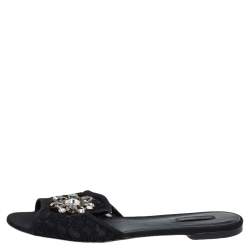 Pre Owned Dolce & Gabbana Black Lace Sofia Crystal Embellished Flats Size 41