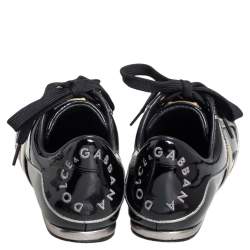 Pre Owned حذاء رياضي دولتشي آند غابانا جلد مخطط أسود لامع مقاس 35