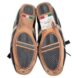 Pre Owned حذاء رياضي دولتشي آند غابانا جلد مخطط أسود لامع مقاس 35