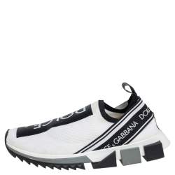 Pre Owned Dolce & Gabbana White/Black Knit Fabric Sorrento Sneakers Size 40