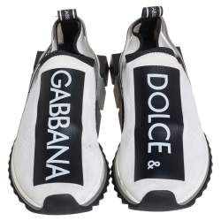 Pre Owned Dolce & Gabbana White/Black Knit Fabric Sorrento Sneakers Size 40