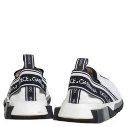 Pre Owned Dolce & Gabbana White/Black Knit Fabric Sorrento Sneakers Size 40