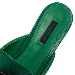 Pre Owned Dolce & Gabbana Green Lizard Embossed Leather Wedge Sandals Size 38