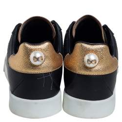 Pre Owned Dolce&Gabbana Black Leather Portofino Low Top Sneakers Size 40
