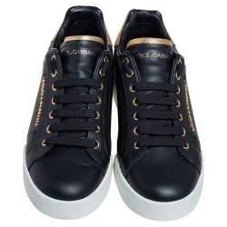Pre Owned Dolce&Gabbana Black Leather Portofino Low Top Sneakers Size 40