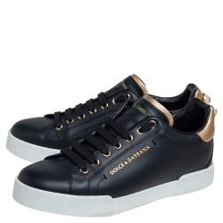 Pre Owned Dolce&Gabbana Black Leather Portofino Low Top Sneakers Size 40