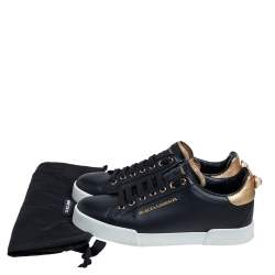 Pre Owned Dolce&Gabbana Black Leather Portofino Low Top Sneakers Size 40