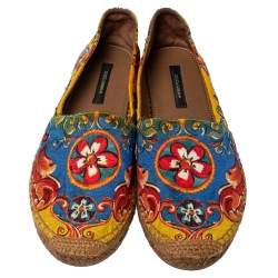 Pre Owned Dolce & Gabbana Multicolor Majolica Print Fabric Sip On Espadrilles Size 40