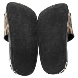 Pre Owned حذاء سلايدز فلات دولتشي أند غابانا جلد طباعة فهد بيج/ بني مقاس 41