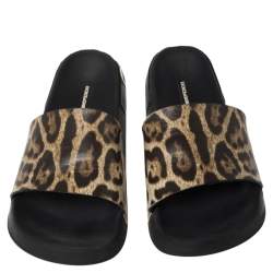 Pre Owned حذاء سلايدز فلات دولتشي أند غابانا جلد طباعة فهد بيج/ بني مقاس 41