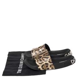 Pre Owned حذاء سلايدز فلات دولتشي أند غابانا جلد طباعة فهد بيج/ بني مقاس 41