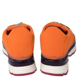 Pre Owned Dolce & Gabbana Orange Neoprene Barcelona Embellished Slip On Sneakers Size 38