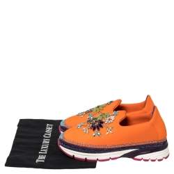 Pre Owned Dolce & Gabbana Orange Neoprene Barcelona Embellished Slip On Sneakers Size 38