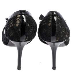 مملوكة مسبقًا حذاء كعب عالي دولتشي آند غابانا قماش وشبك أسود بمقدمة مفتوحة وحواف جلد لامع مقاس 40