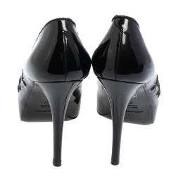 Pre Owned Dolce & Gabbana Black Patent Leather Floral Cut Peep Toe Platform Pumps Size 37