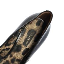 Pre Owned Dolce & Gabbana Black Patent Leather Floral Cut Peep Toe Platform Pumps Size 37