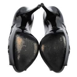 Pre Owned Dolce & Gabbana Black Patent Leather Floral Cut Peep Toe Platform Pumps Size 37