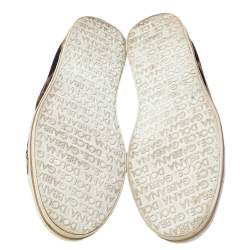 Pre Owned Dolce & Gabbana Brown/White Leopard Print Canvas and Leather Lace Low Top Sneakers Size 38