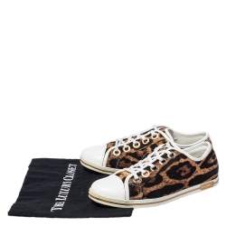 Pre Owned Dolce & Gabbana Brown/White Leopard Print Canvas and Leather Lace Low Top Sneakers Size 38