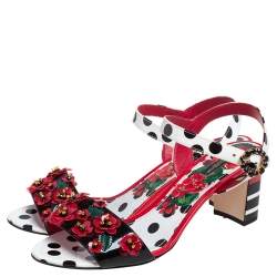 Pre Owned Dolce & Gabbana Multicolor Polka Dot Patent Leather Floral Embellished Ankle Strap Open Toe Sandals Size 41