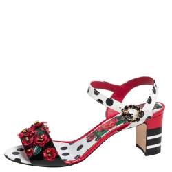 Pre Owned Dolce & Gabbana Multicolor Polka Dot Patent Leather Floral Embellished Ankle Strap Open Toe Sandals Size 41