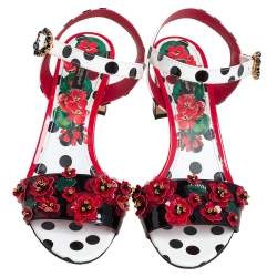 Pre Owned Dolce & Gabbana Multicolor Polka Dot Patent Leather Floral Embellished Ankle Strap Open Toe Sandals Size 41
