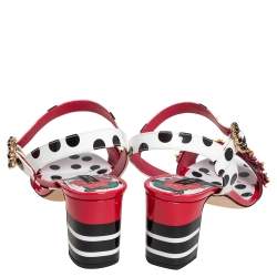 Pre Owned Dolce & Gabbana Multicolor Polka Dot Patent Leather Floral Embellished Ankle Strap Open Toe Sandals Size 41
