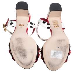 Pre Owned Dolce & Gabbana Multicolor Polka Dot Patent Leather Floral Embellished Ankle Strap Open Toe Sandals Size 41